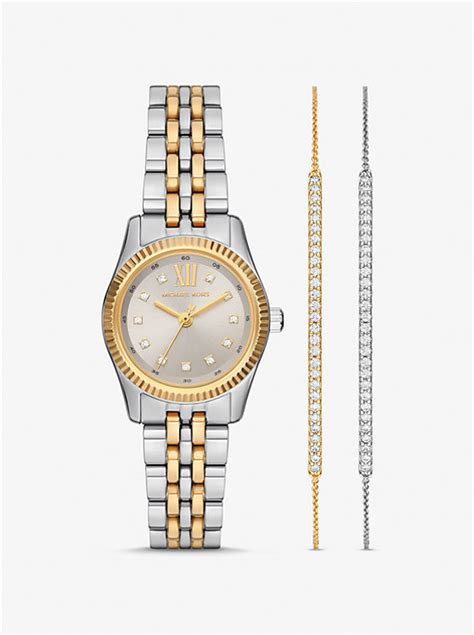 lexington pavé two-tone watch and slider bracelet gift set
